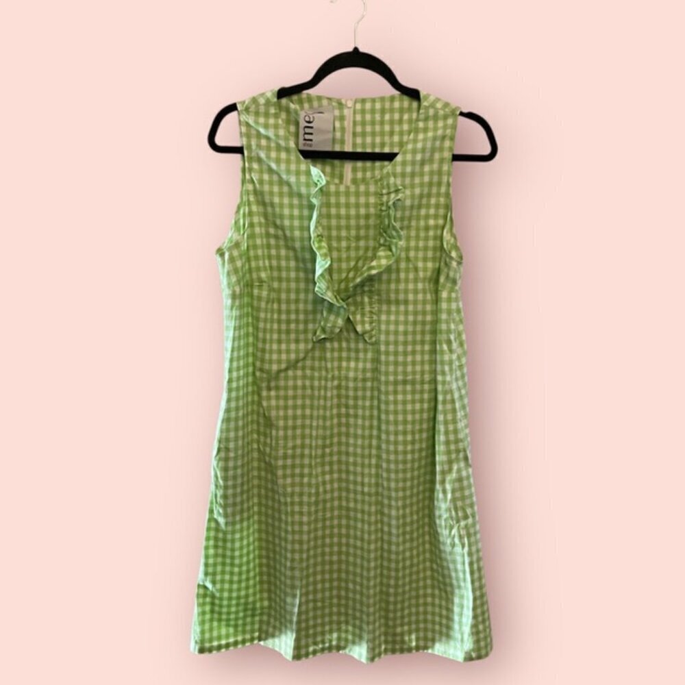 🍦 Green Gingham Dress with Ruffle